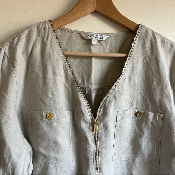 Company Ellen Tracy Tunic Top Linen Zip 3/4 Sleeves Sandstone Beige Size Large - Picture 2 of 8